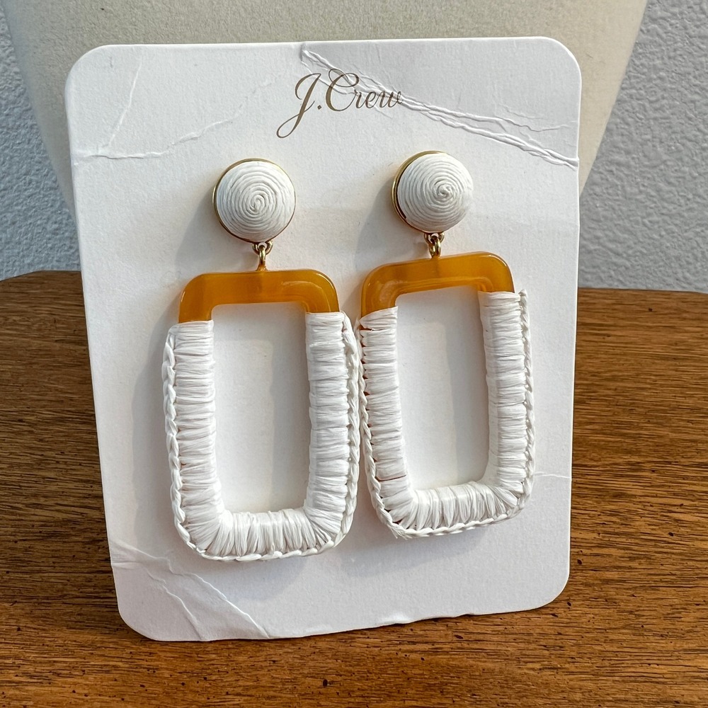 J. Crew Earrings White Raffia Brown Resin Beach Coastal Vacation Resort